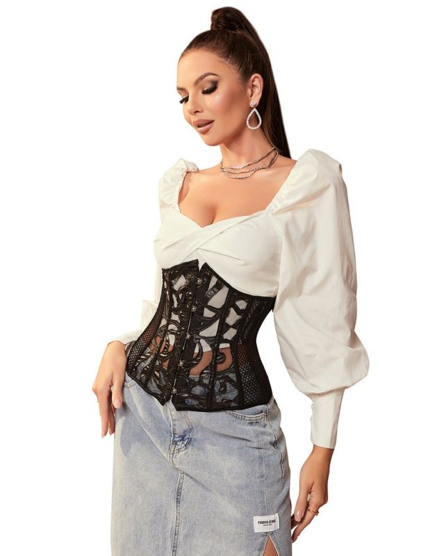 Корсет із сітки з візерунком Star Night з гачками та шнурівкою, з трусиками в комплекті, L (без коробки) вид 4