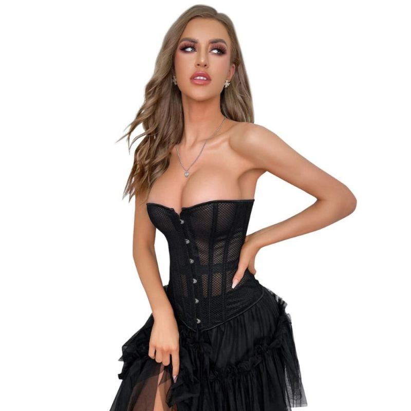 Корсет из сетки Star Night Grid Corset с крючками и шнуровкой, черный, L (без коробки) вид 4
