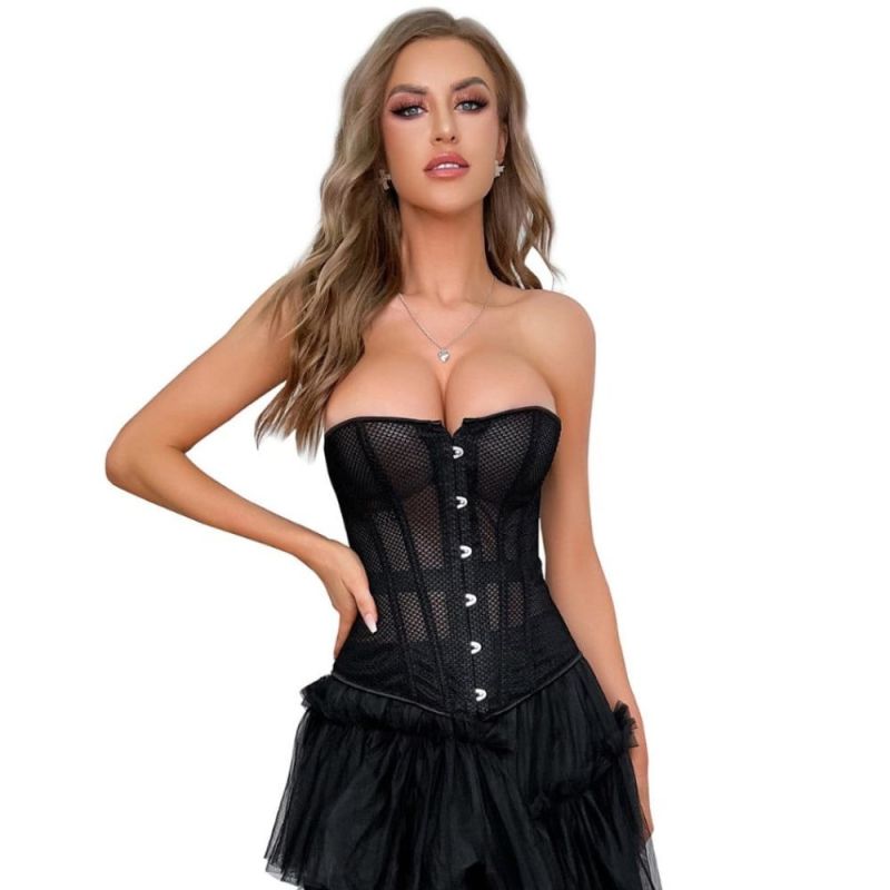 Корсет из сетки Star Night Grid Corset с крючками и шнуровкой, черный, L (без коробки) вид 2
