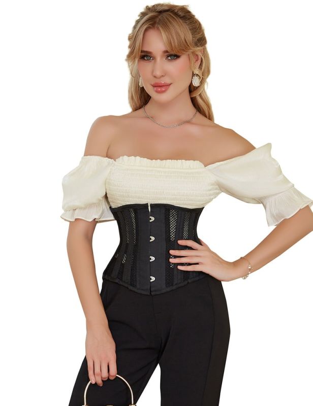 Корсет із сітки Star Night Steel Bones Grid Corsets з гачками і шнурівкою, чорний, M (без коробки) вид 2