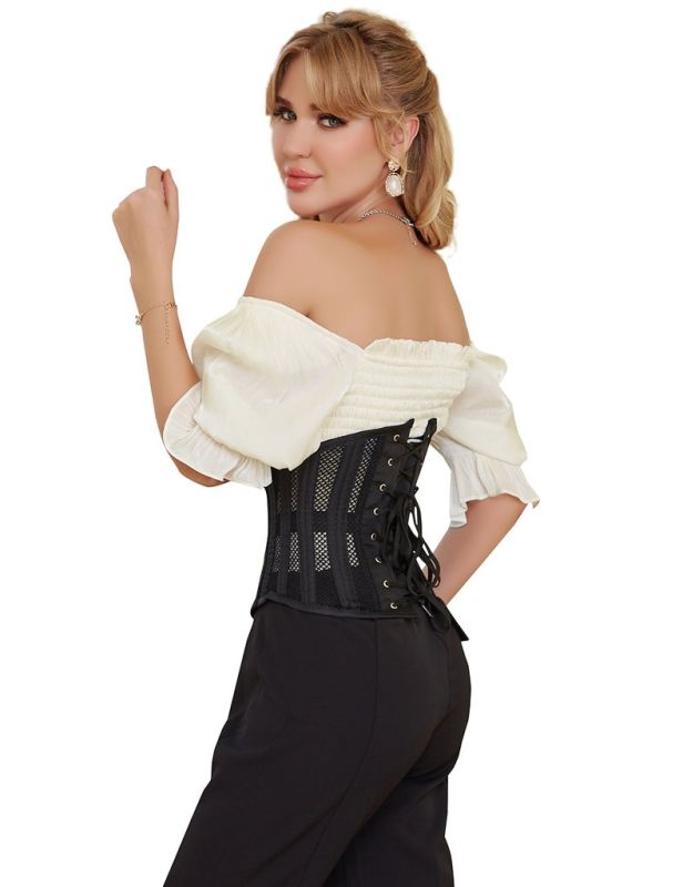 Корсет із сітки Star Night Steel Bones Grid Corsets з гачками і шнурівкою, чорний, M (без коробки) вид 5