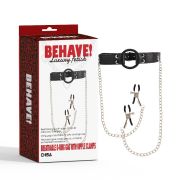 Кляп з кільцем та затискачами для сосків Chisa BEHAVE! Luxury Fetish чорний