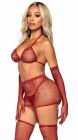 Червоний секс-комплект у сіточку зі стразами Star Night пояс з підв'язками, рукавички та панчохи, M вид 6