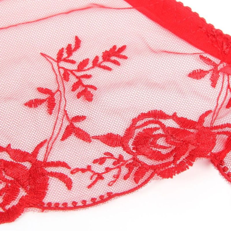 Красный сексуальный кружева с вышивкой пояс для чулок и трусики, 2XL (без коробки) вид 8