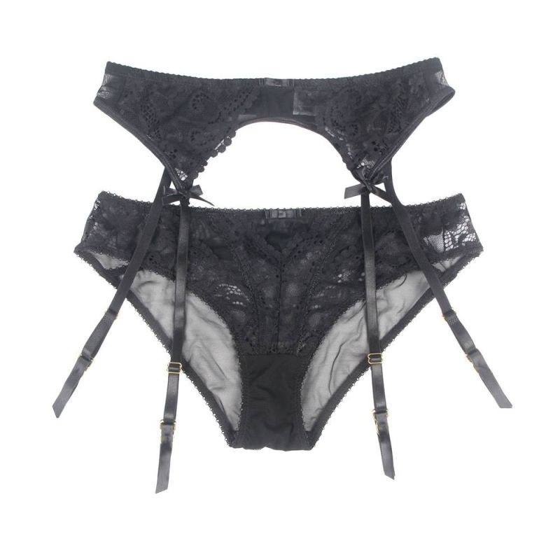 Мереживний набір Star Night трусики і пояс для панчох, чорний вид 5