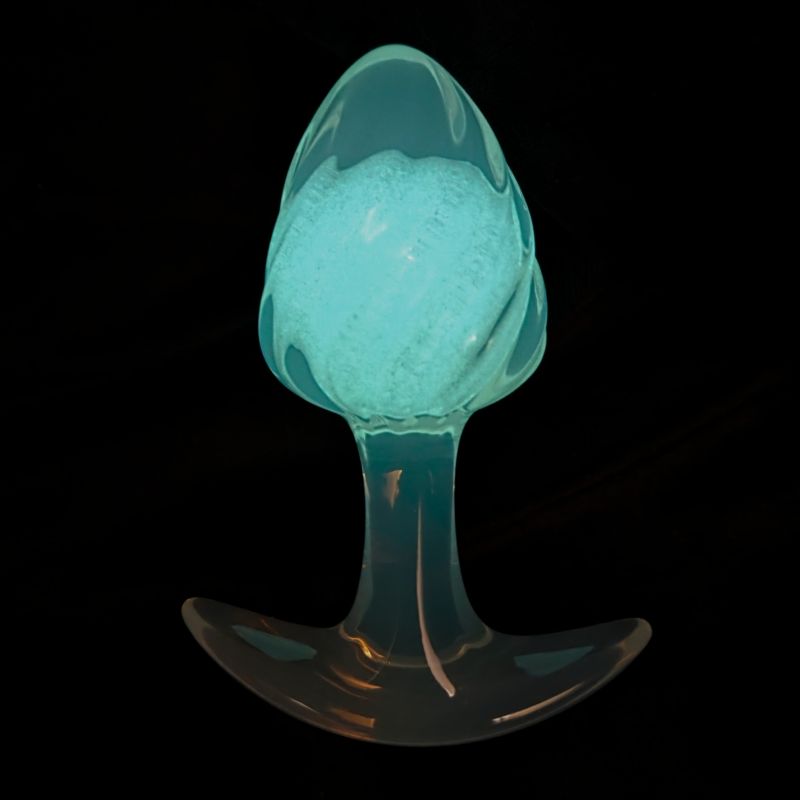 Люмінесцентна анальна пробка UNIVIBE, силіконова з кулькою всередині, фіолетова, 9.5 х 3.9 см вид 6