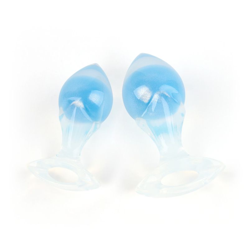 Люмінесцентна анальна пробка UNIVIBE, силіконова з кулькою всередині, блакитна, 9.6 х 4 см вид 16