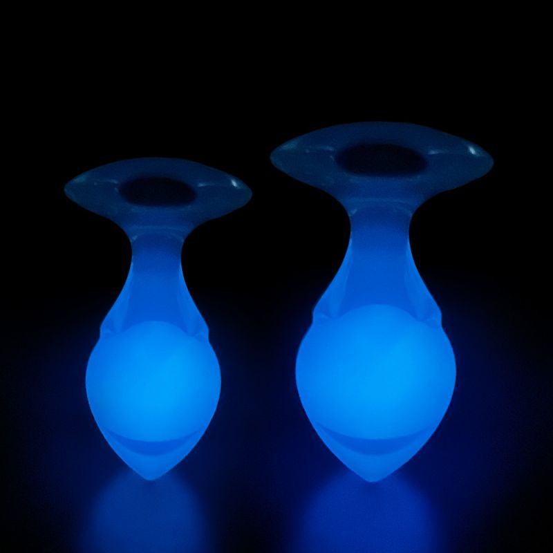 Люминесцентная анальная пробка UNIVIBE, силиконовая с шариком внутри, голубая, 9.6 х 4 см вид 5