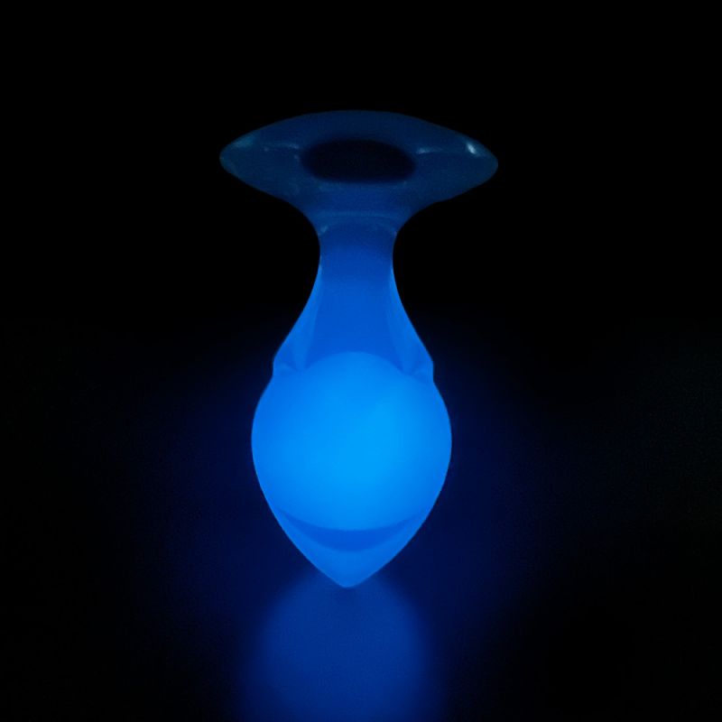 Люминесцентная анальная пробка UNIVIBE, силиконовая с шариком внутри, голубая, 9.6 х 4 см вид 2