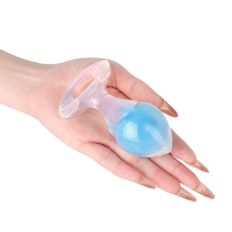 Люминесцентная анальная пробка UNIVIBE, силиконовая с шариком внутри, голубая, 9.6 х 4 см вид 19