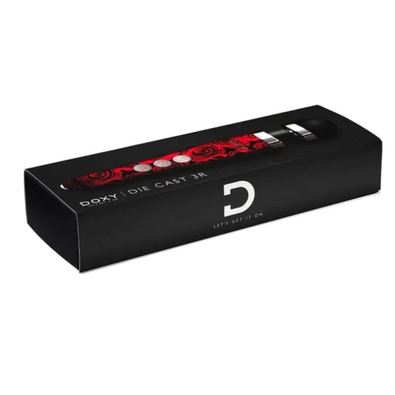 Масажер-мікрофон Doxy Die Cast 3R Wand Vibrator Rose Pattern, червоний, з трояндами вид 4