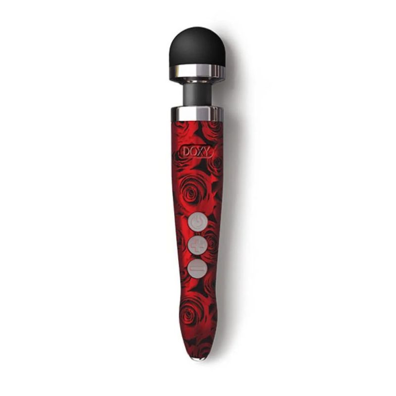 Массажер-микрофон Doxy Die Cast 3R Wand Vibrator Rose Pattern, красный, с розами вид 2