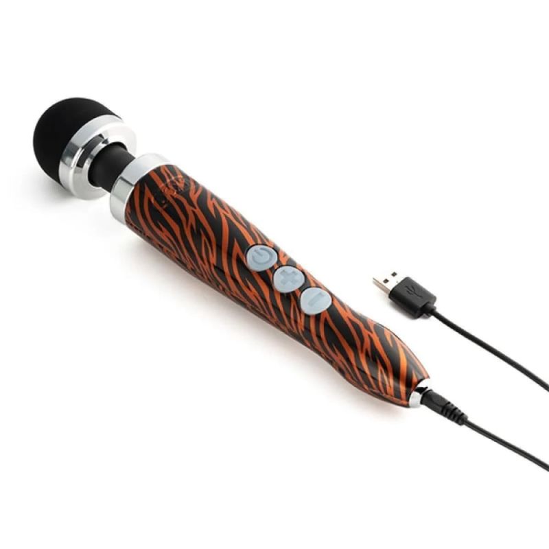 Массажер-микрофон Doxy Die Cast 3R Wand Vibrator Tiger, тигровый вид 4