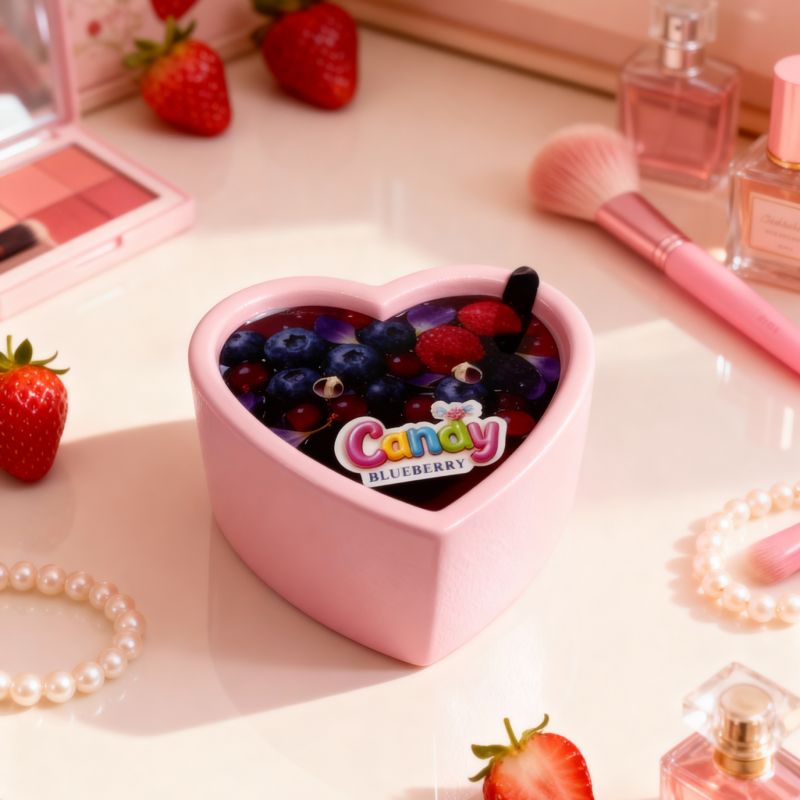 Масажна свічка з ароматом чорниці Candy Blueberry у формі серця, 70 мл вид 16