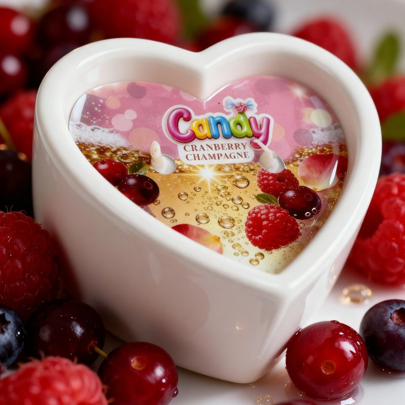 Массажная свеча с ароматом шампанского с клюквой Candy Cranberry Champagne в форме сердца, 70 мл вид 7
