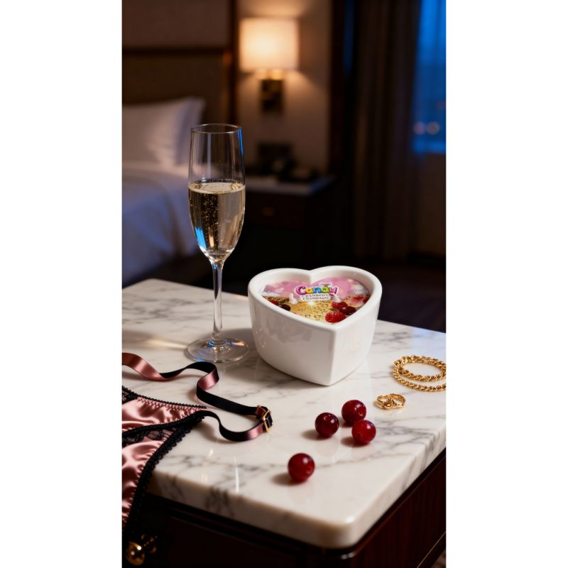 Массажная свеча с ароматом шампанского с клюквой Candy Cranberry Champagne в форме сердца, 70 мл вид 11