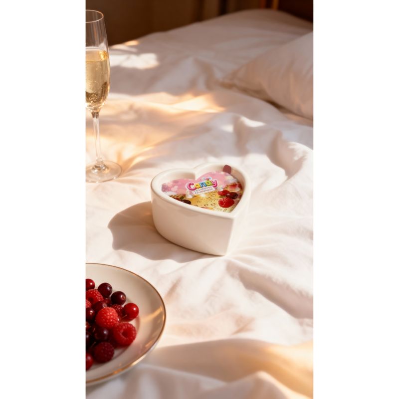 Массажная свеча с ароматом шампанского с клюквой Candy Cranberry Champagne в форме сердца, 70 мл вид 12