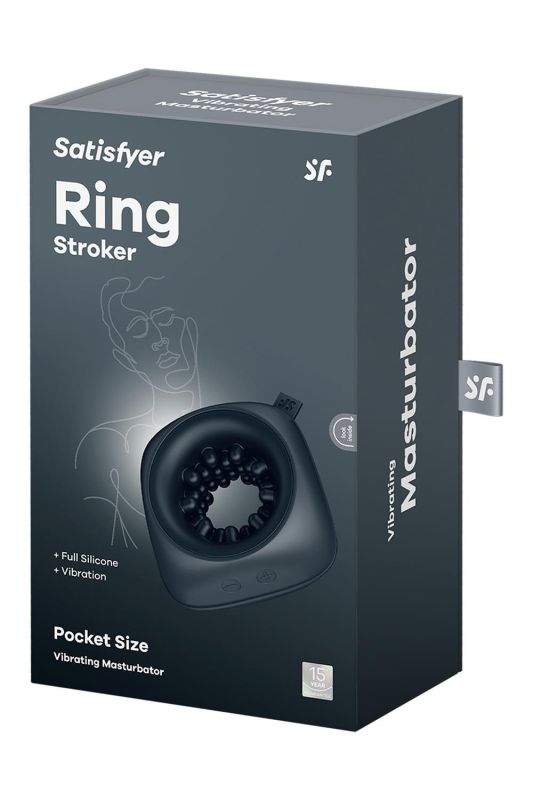 Мастурбатор-кільце з рельєфом Satisfyer Ring Stroker та вібрацією, чорний вид 7