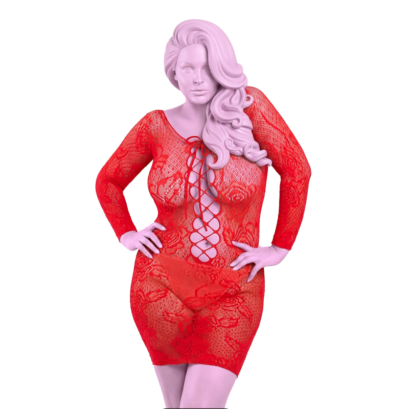 Кружевное платье с длинным рукавом красное TIE BREAKER, XL / 2XL вид 2