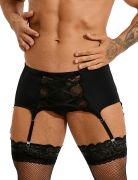 Мужской кружевной пояс с подвязками Star Night черный, M