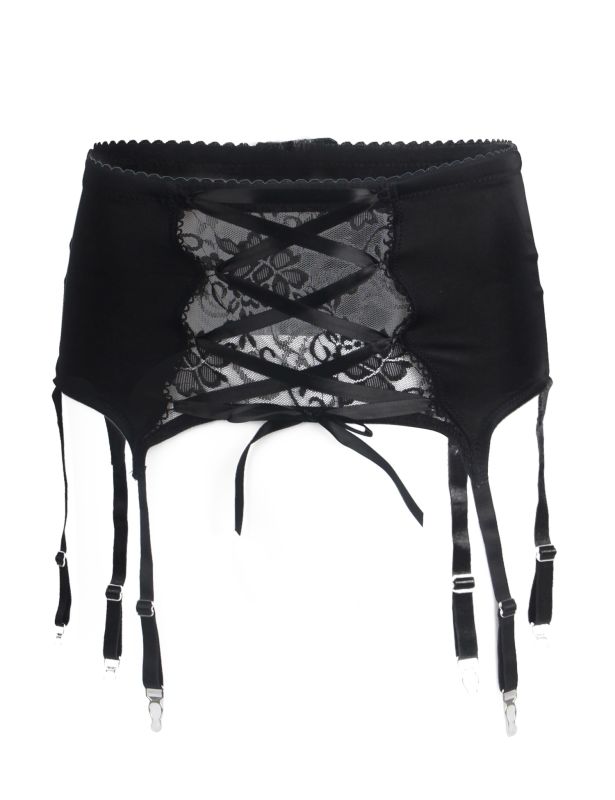 Мужской кружевной пояс с подвязками Star Night черный, S вид 7