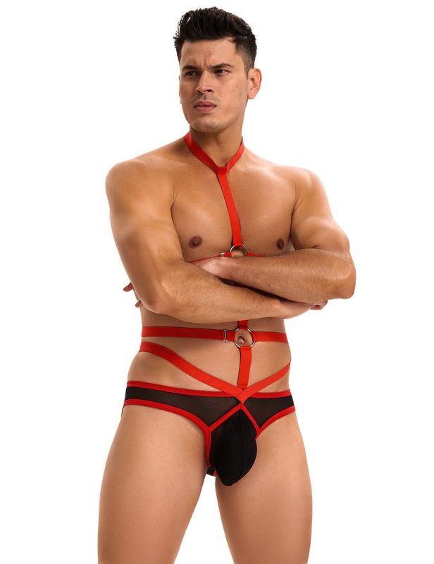 Чоловічі труси з портупеєю та чокером Star Night червоний-чорний, M вид 2