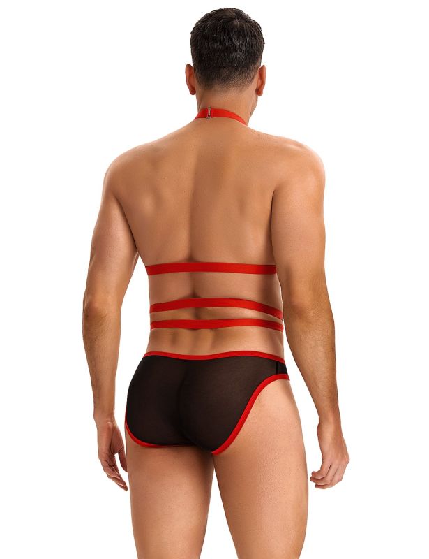 Чоловічі труси з портупеєю та чокером Star Night червоний-чорний, M вид 7