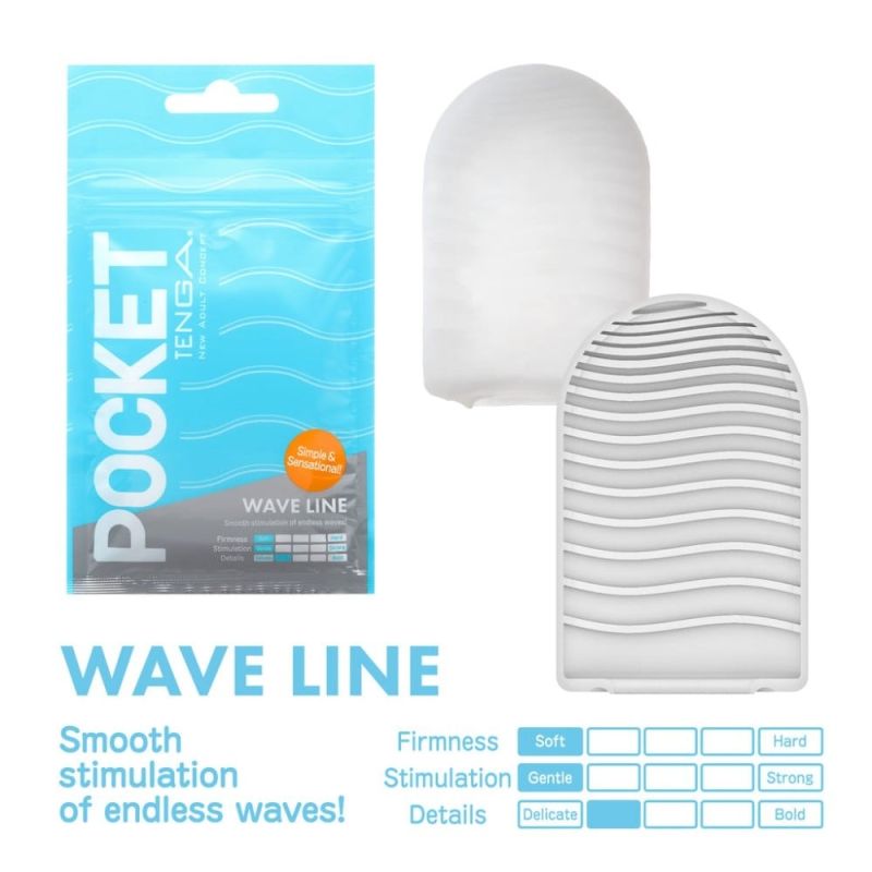 Мини мастурбатор нереалистичный Tenga Pocket Wave Line, с рельефом, белый вид 2