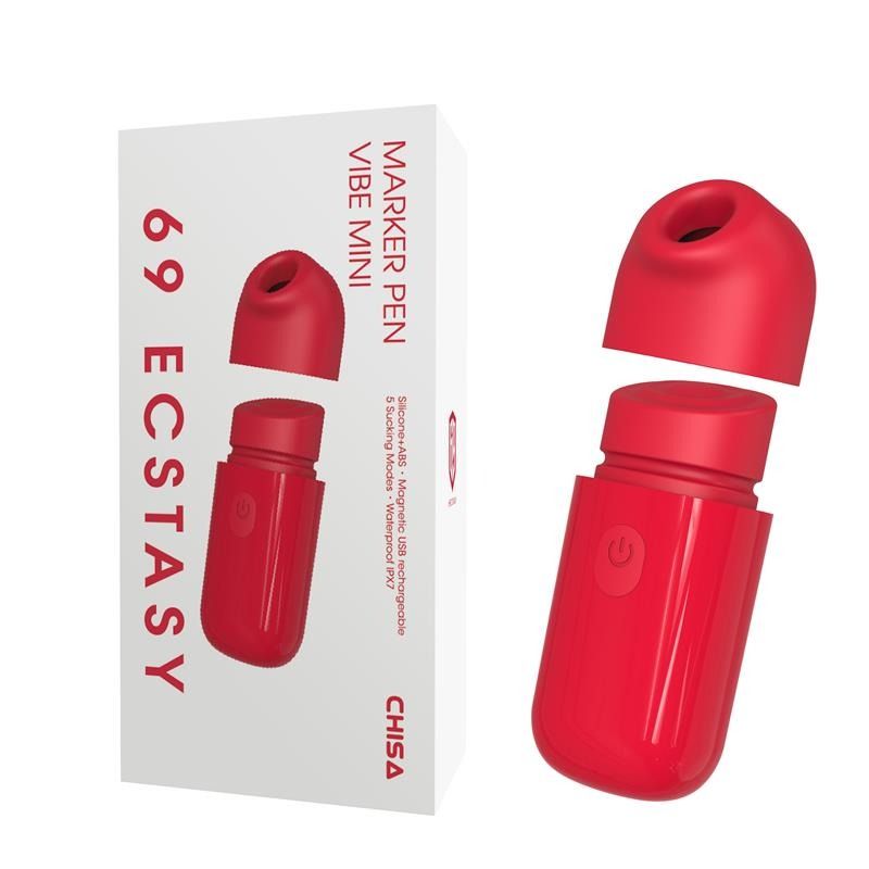 Міні вібратор Chisa 69 ECSTASY Marker Pen з вакуумною стимуляцією клітора, червоний вид 2