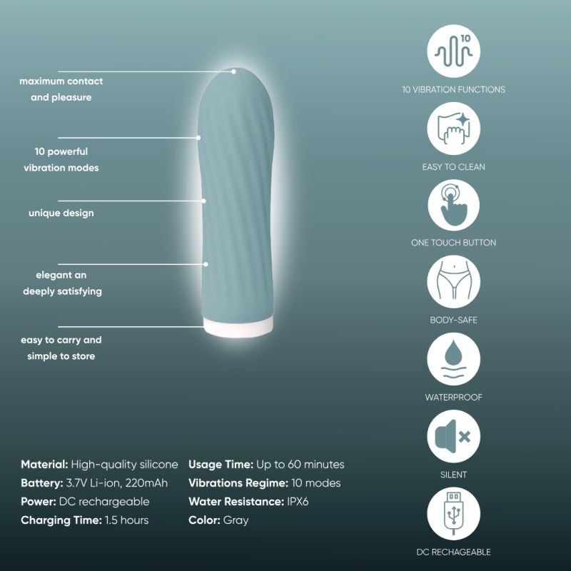 Мини-вибратор для клитора рельефный Sweet Em Velvet Lure, 10 режимов вибрации, голубой вид 12