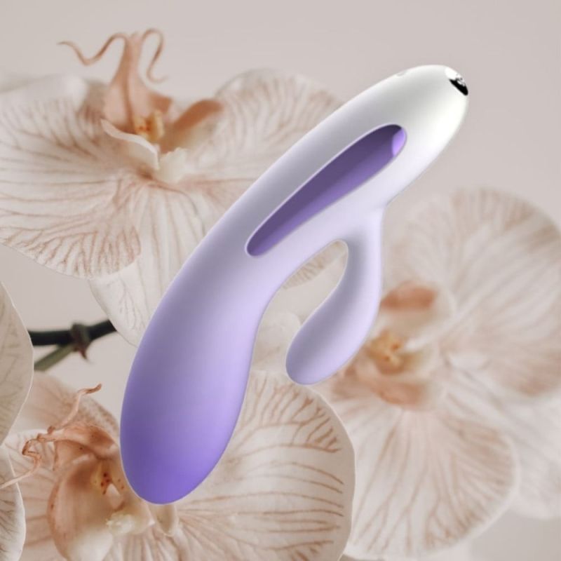 Міні вібратор кролик із кольоровим світлодіодом Every Night Toys, 7 режимів вібрації, бузковий градієнт вид 5