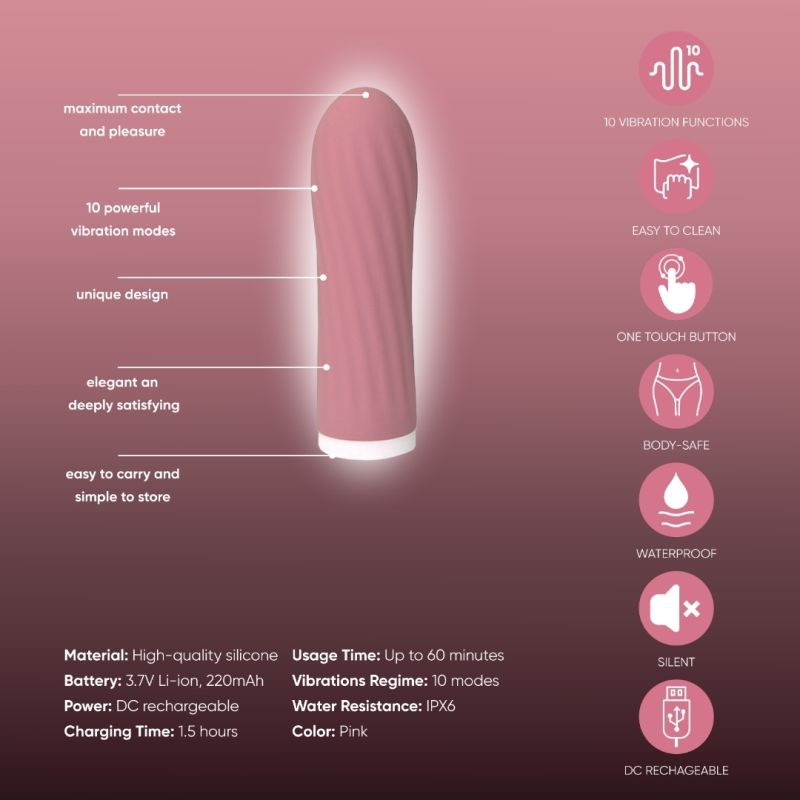 Міні-вібратор рельєфний Sweet Em Velvet Lure, рожевий вид 14