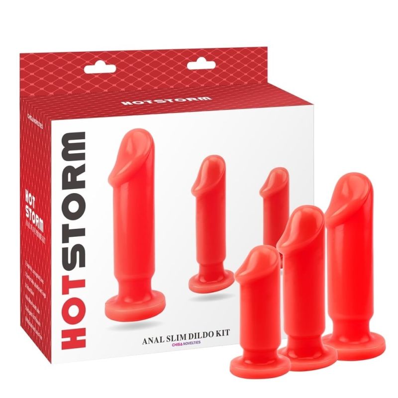 Набір анальних пробок Chisa Hotstorm Anal Slim Dildo Kit з віброкулею в комплекті, червоний вид 2
