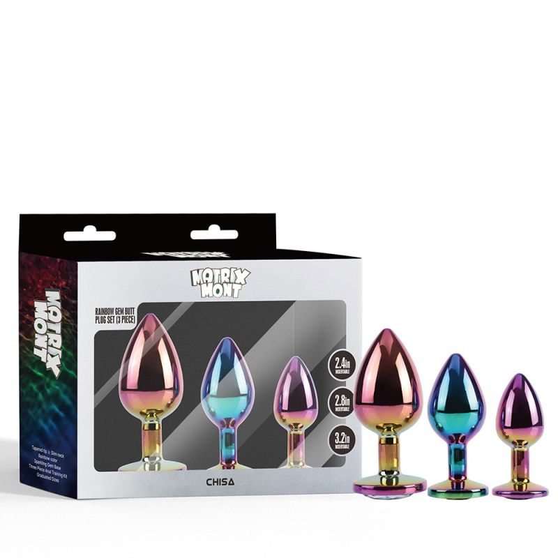 Набір анальних пробок різнокольорові CHISA MATRIX MONT з різнокольоровим каменем, 3 шт. вид 2
