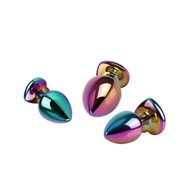 Набір анальних пробок різнокольорові CHISA MATRIX MONT з різнокольоровим каменем у формі серця, 3 шт. вид 5