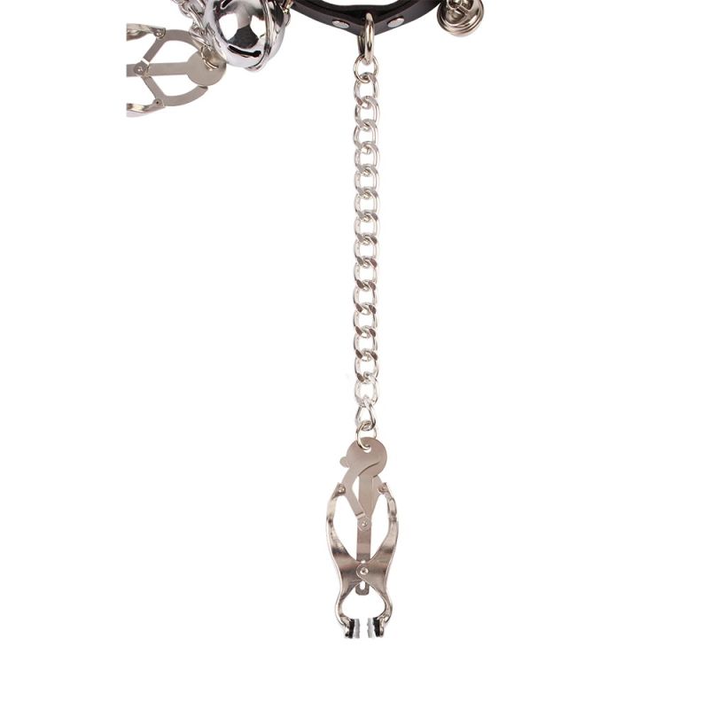 Набор БДСМ - ошейник Chisa Sins Master Control с зажимами для сосков, черный-серебристый вид 5