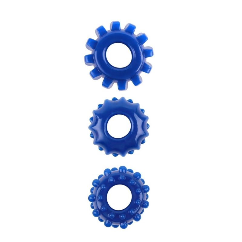 Набір ерекційних кілець Chisa GK Power Cock Rings із рельєфом, сині, 3 шт. вид 3