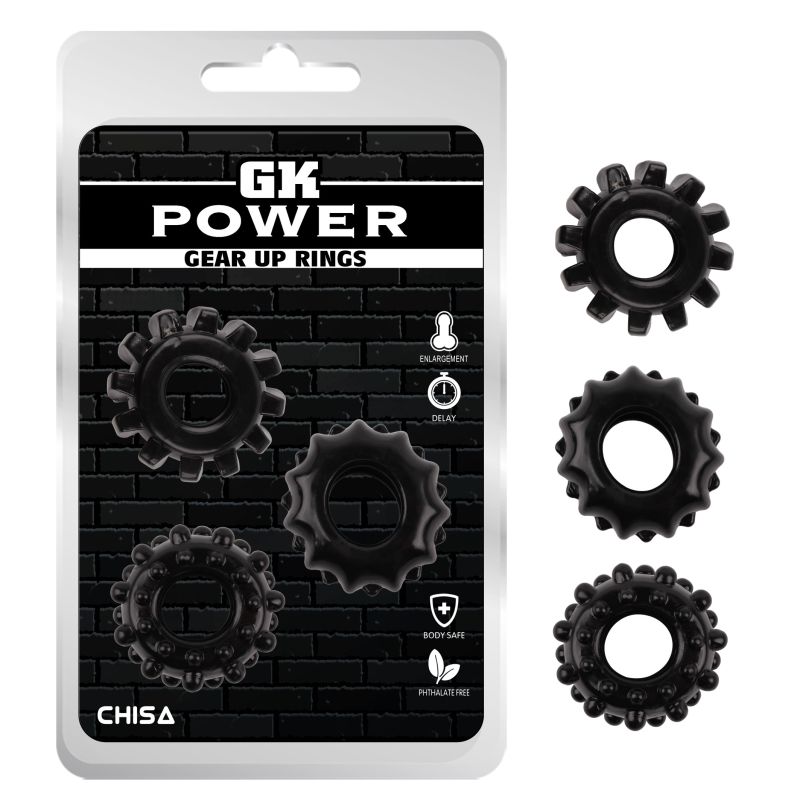 Набір ерекційних кілець Chisa GK Power Cock Rings Set, чорні, 3 шт. вид 2