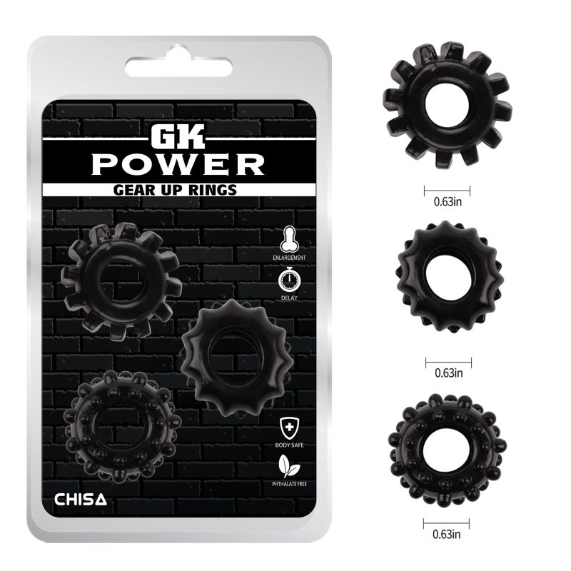 Набор эрекционных колец Chisa GK Power Cock Rings Set, черные, 3 шт. вид 8