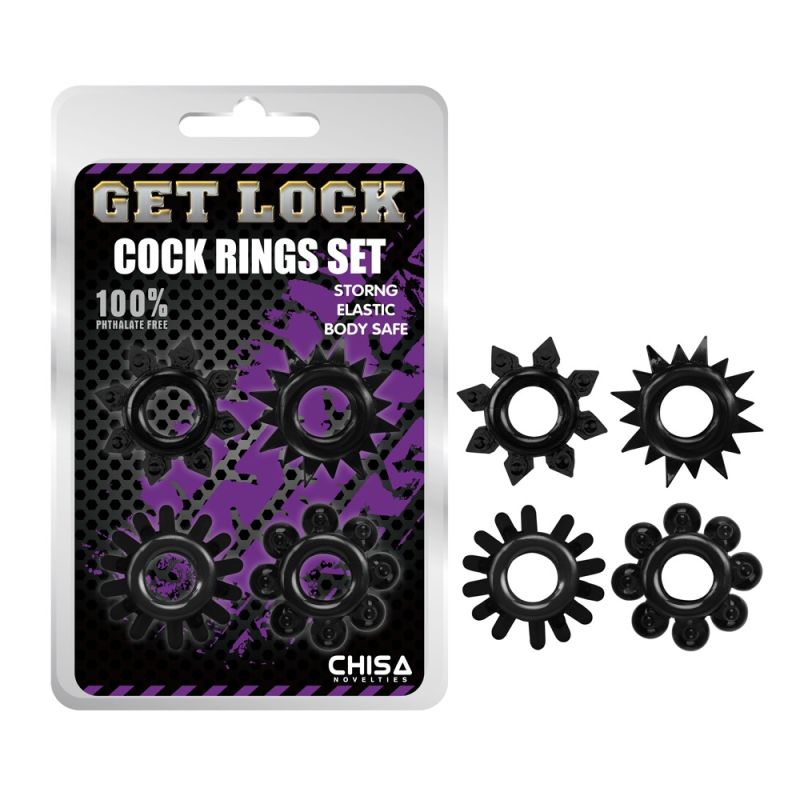Набор эрекционных колец Chisa Get Lock Cock Rings Set, черный вид 2