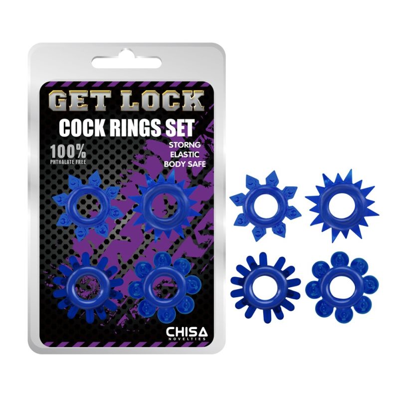 Набор эрекционных колец Chisa GK Power Cock Rings с разными структурами, синие вид 2