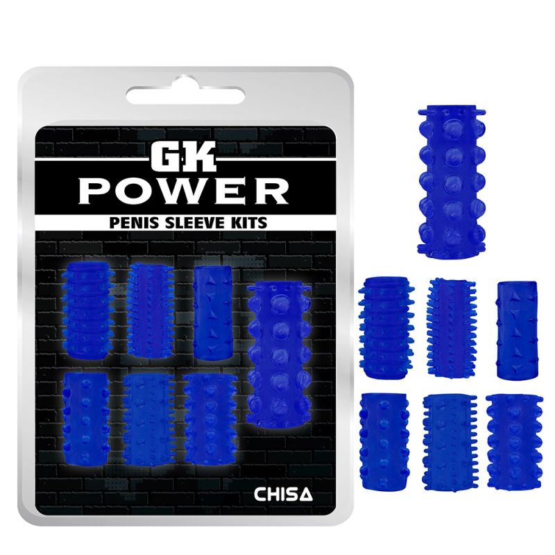 Набор насадок на пенис Chisa GK Power с разным рельефом, синий вид 2