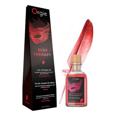 Набор Orgie SEXY THERAPY Strawberry: съедобное массажное масло со вкусом клубники+перо