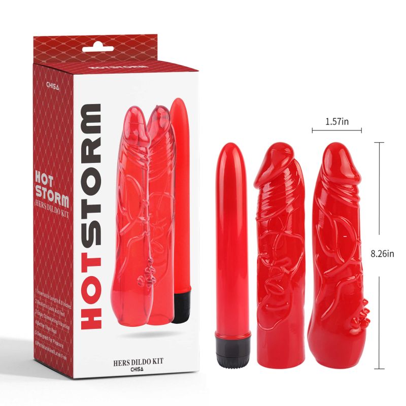 Набір вібратор + 2 насадки Chisa Hotstorm Hers Dildo Kit червоний вид 7