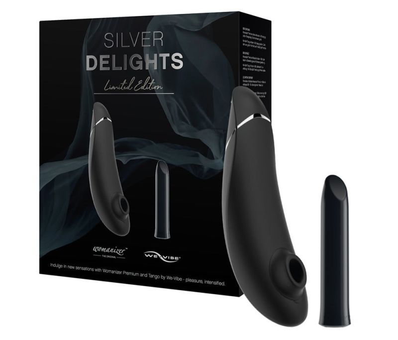 Набор секс игрушек Womanizer&We-Vibe Silver Delights Collection черный из серебренными вставками вид 2
