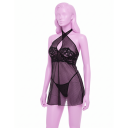 Напівпрозорий пеньюар Rene Rofe Midnight Halter Chemise Set з трусиками в комплекті, чорний, S/M