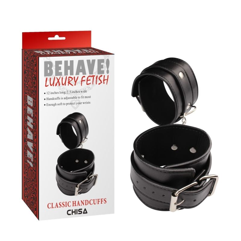 Наручники классические Chisa Behave Luxury Fetish из кожзама, черный вид 2