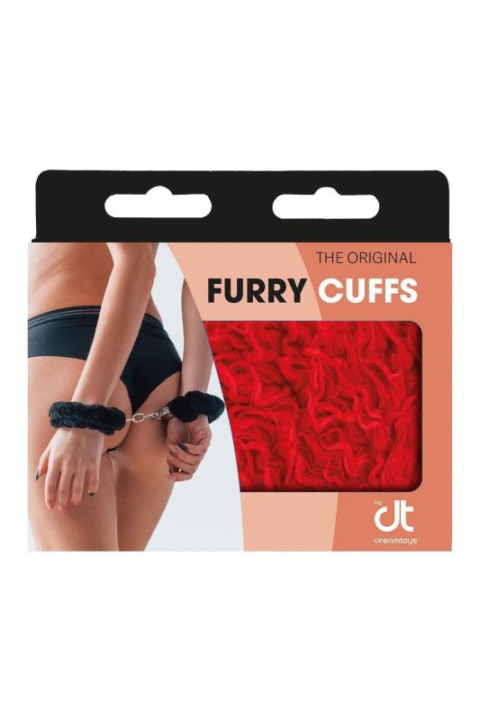 Наручники металлические Dream Toys Furry Сuff с красным мехом вид 2