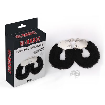 Наручники металлические Chisa Hi-Basic Fur-lined Handcuffs с черным мехом