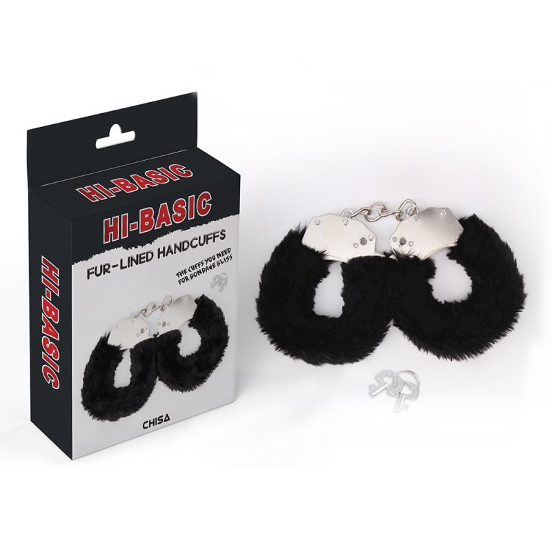 Наручники металлические Chisa Hi-Basic Fur-lined Handcuffs с черным мехом вид 2